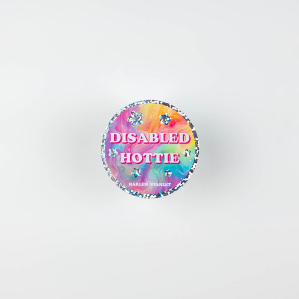 Disabled Hottie Round Holographic Glitter Sticker - Harlem Starlet