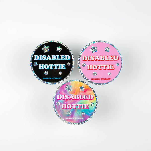 Disabled Hottie Round Holographic Glitter Sticker - Harlem Starlet
