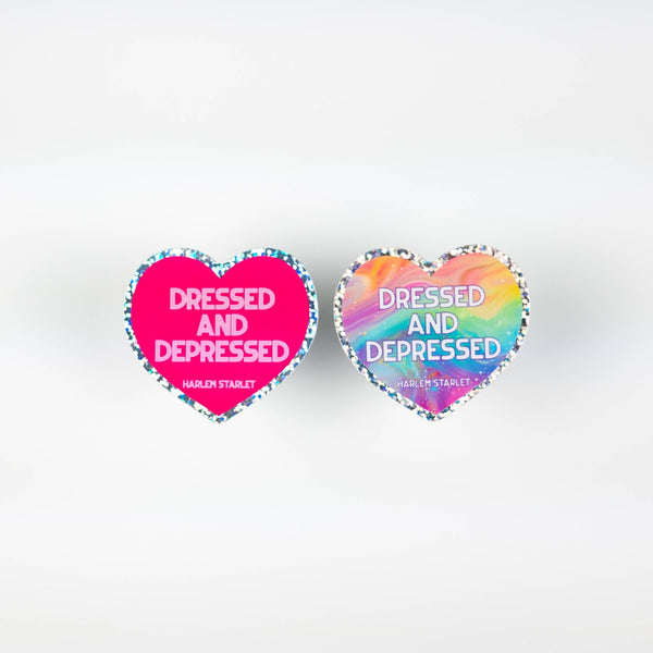 Dressed & Depressed Heart Holographic Glitter Sticker - Harlem Starlet