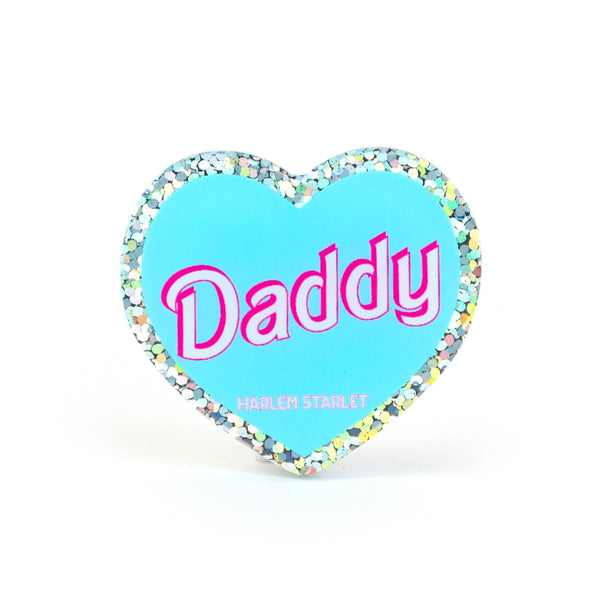 Aqua Glitter "Daddy" Heart Acrylic Pin by Harlem Starlet
