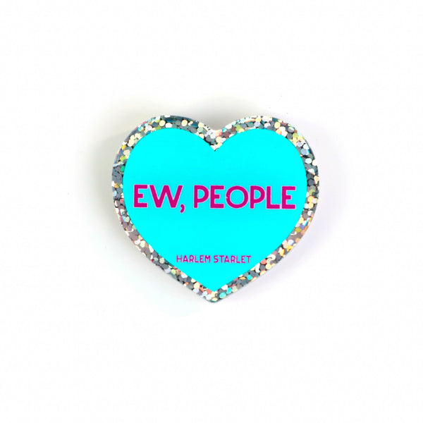 Pin - Ew, People Glitter Heart in Aqua - Harlem Starlet