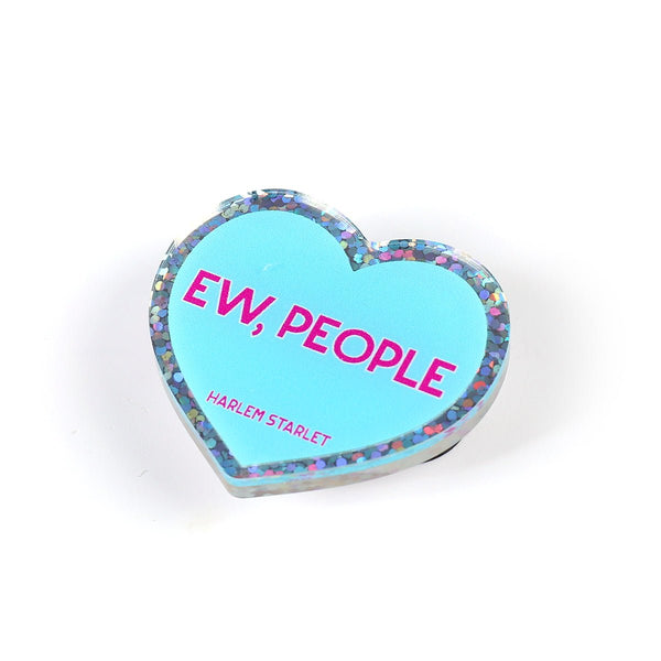 Pin - Ew, People Glitter Heart in Aqua - Harlem Starlet