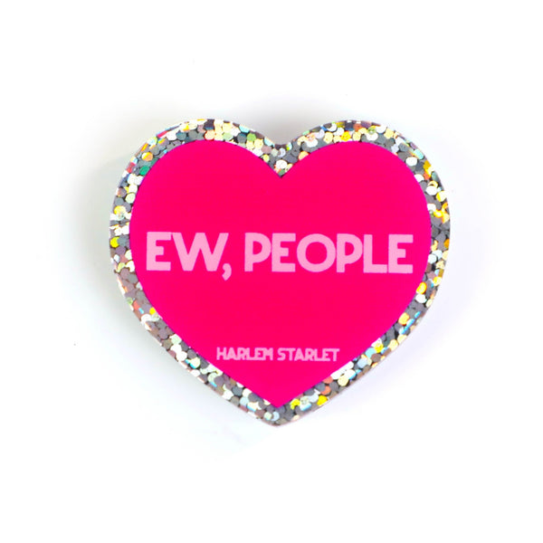 Pin - Ew, People Glitter Heart in Hot Pink - Harlem Starlet