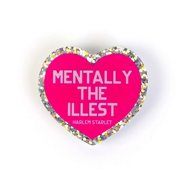 Pin - Mentally The Illest Glitter Heart in Hot Pink - Harlem Starlet