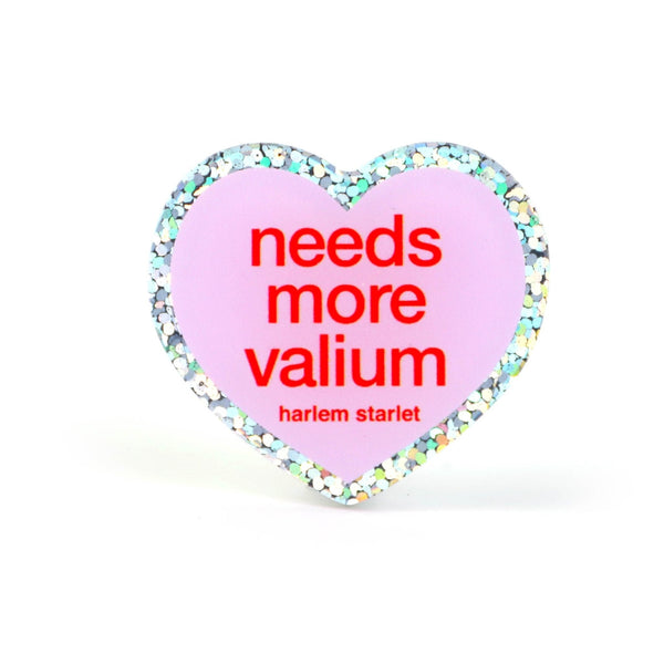 Pin - Needs More Valium Glitter Heart in Lilac - Harlem Starlet