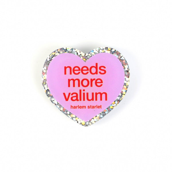 Pin - Needs More Valium Glitter Heart in Lilac - Harlem Starlet