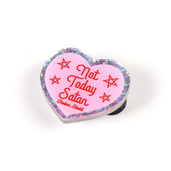 Pin - Not Today Satan Glitter Heart in Pink - Harlem Starlet