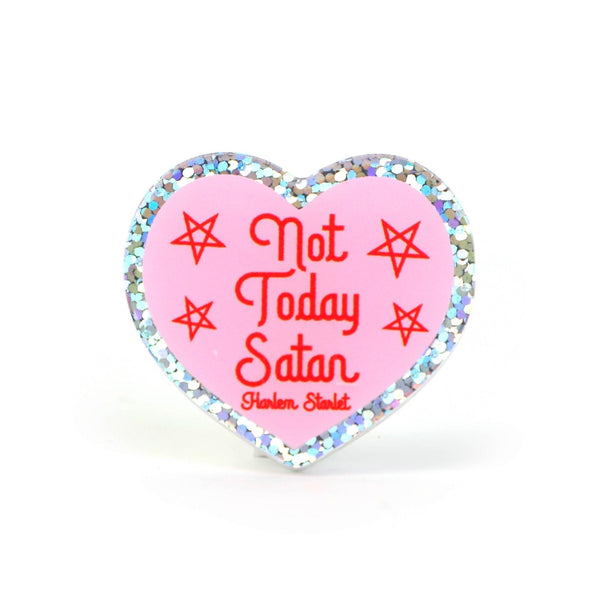 Pin - Not Today Satan Glitter Heart in Pink - Harlem Starlet