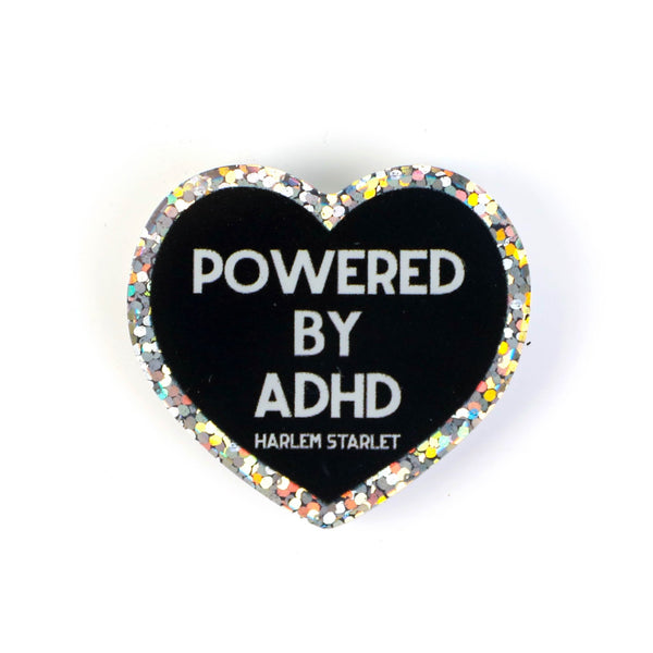 Pin - Powered by ADHD Glitter Heart in Black - Harlem Starlet