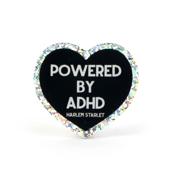 Pin - Powered by ADHD Glitter Heart in Black - Harlem Starlet