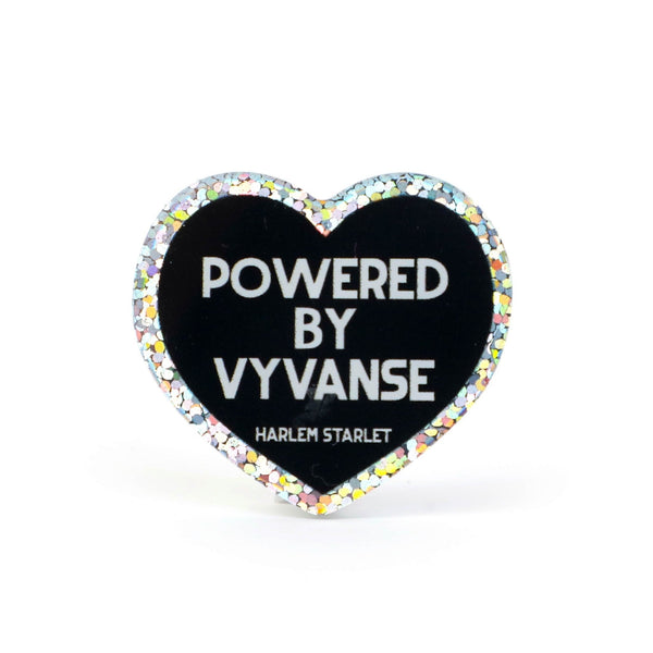 Pin - Powered by Vyvanse Glitter Heart in Black - Harlem Starlet