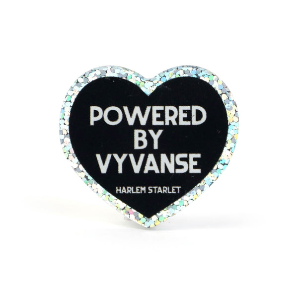 Pin - Powered by Vyvanse Glitter Heart in Black - Harlem Starlet