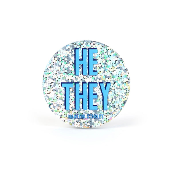 Pin - Pronoun Pin He / They in Glitter Blue - Harlem Starlet