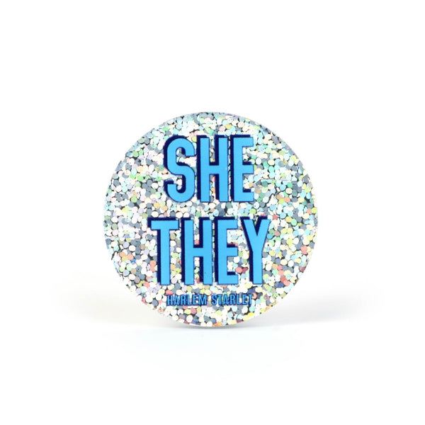 Pin - Pronoun Pin She / They in Glitter Blue - Harlem Starlet