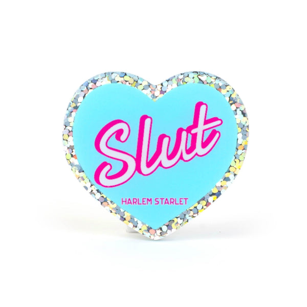 Pin - Slut Glitter Heart in Aqua - Harlem Starlet