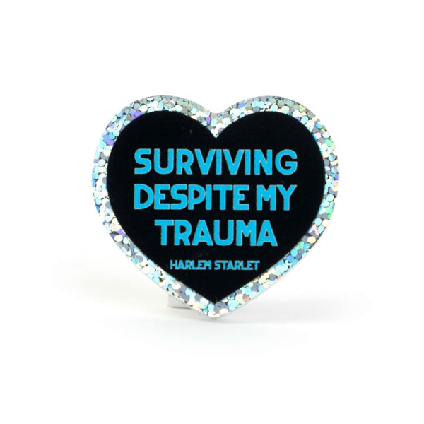 Pin - Surviving Despite My Trauma Glitter Heart in Black - Harlem Starlet