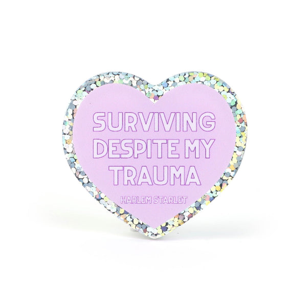 Pin - Surviving Despite My Trauma Glitter Heart in Lilac - Harlem Starlet