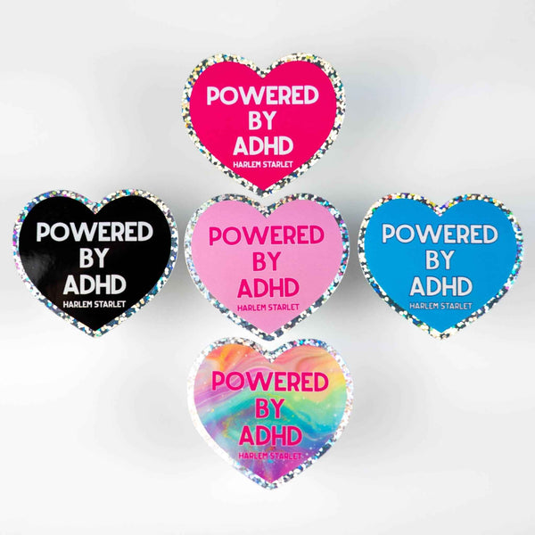 Powered By ADHD Heart Holographic Glitter Sticker - Harlem Starlet