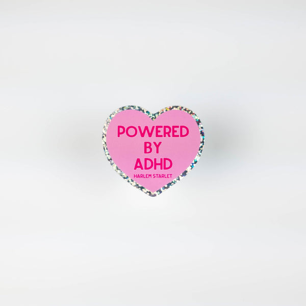 Powered By ADHD Heart Holographic Glitter Sticker - Harlem Starlet