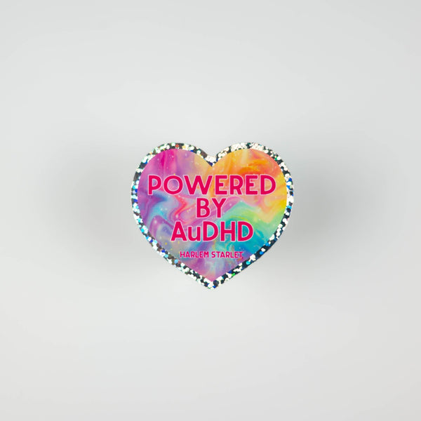 Powered By AuDHD Heart Holographic Glitter Sticker - Harlem Starlet