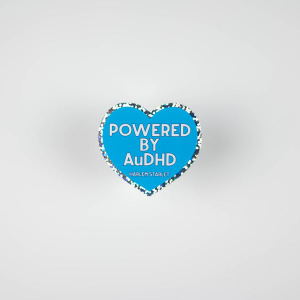 Powered By AuDHD Heart Holographic Glitter Sticker - Harlem Starlet
