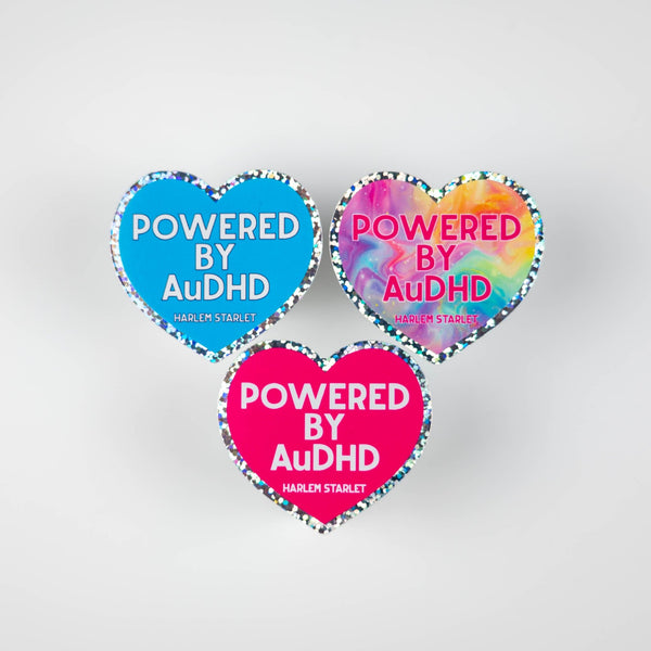 Powered By AuDHD Heart Holographic Glitter Sticker - Harlem Starlet