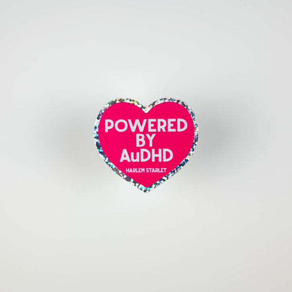 Powered By AuDHD Heart Holographic Glitter Sticker - Harlem Starlet