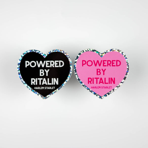 Powered By Ritalin Heart Holographic Glitter Sticker - Harlem Starlet
