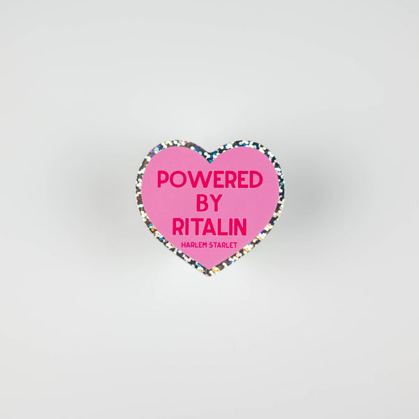 Powered By Ritalin Heart Holographic Glitter Sticker - Harlem Starlet