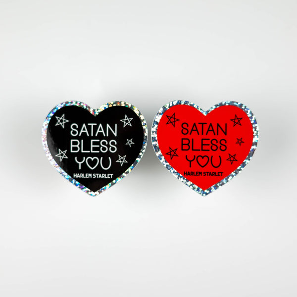 Satan Bless You Heart Holographic Glitter Sticker - Harlem Starlet