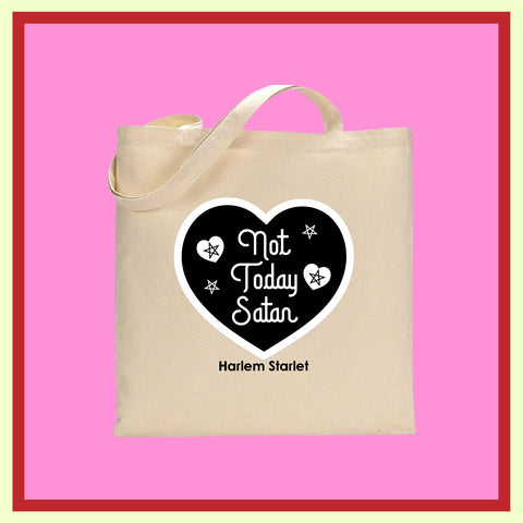 Tote Bag - Not Today Satan Heart in White & Black - Harlem Starlet